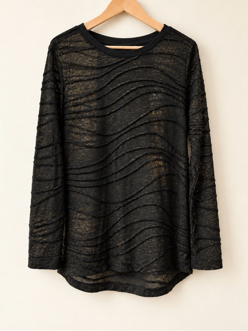 Vera Wang Black Top with Gold Metallic Wave Detail